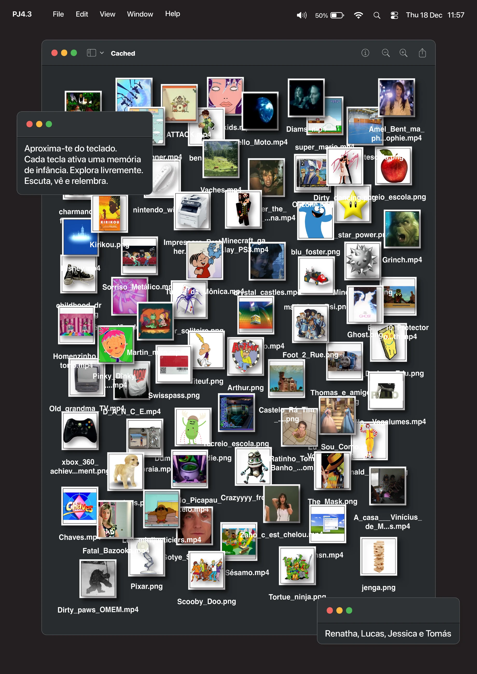 The project’s interface poster: a desktop window filled with named memory files