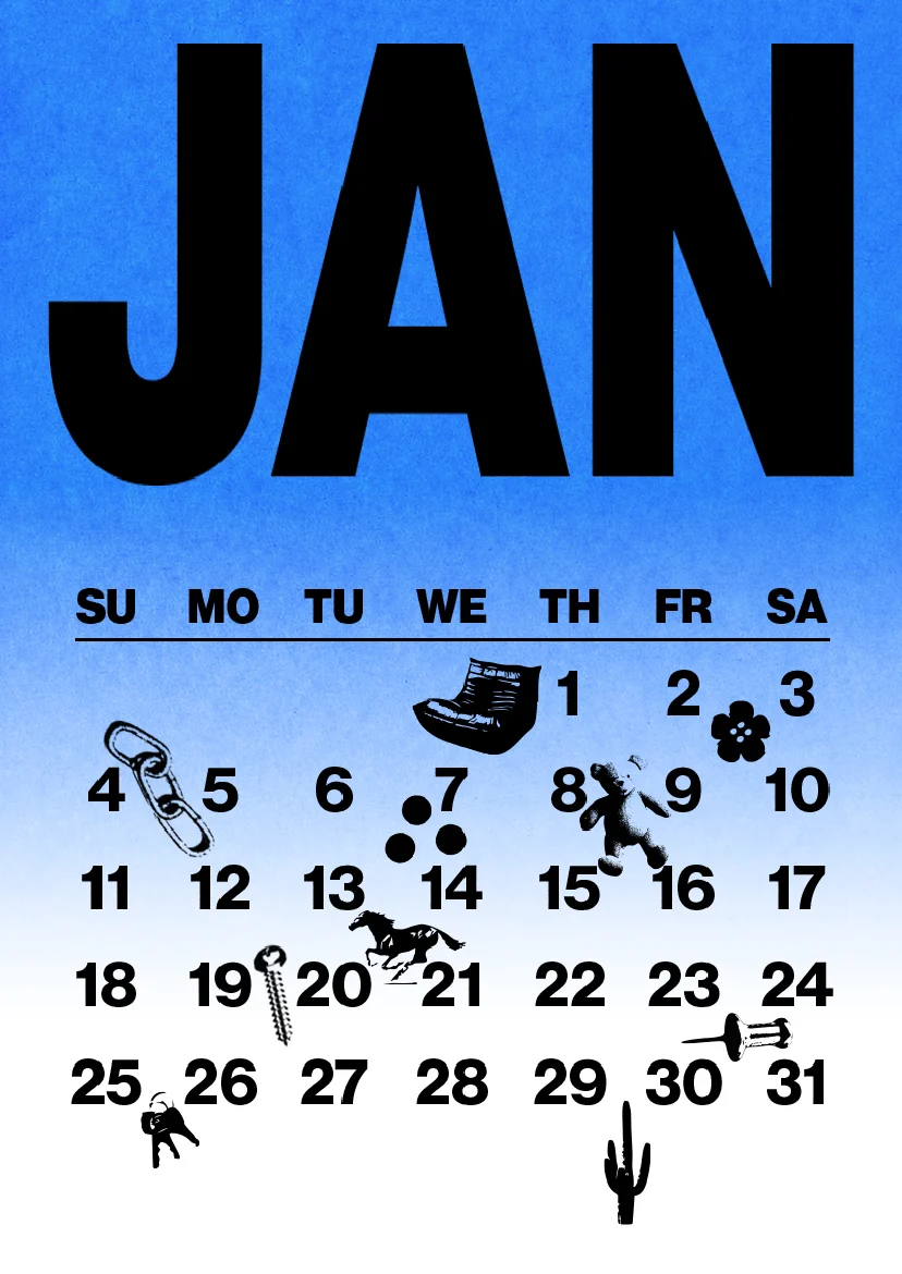 DEBRIS 2026 pocket calendar — January