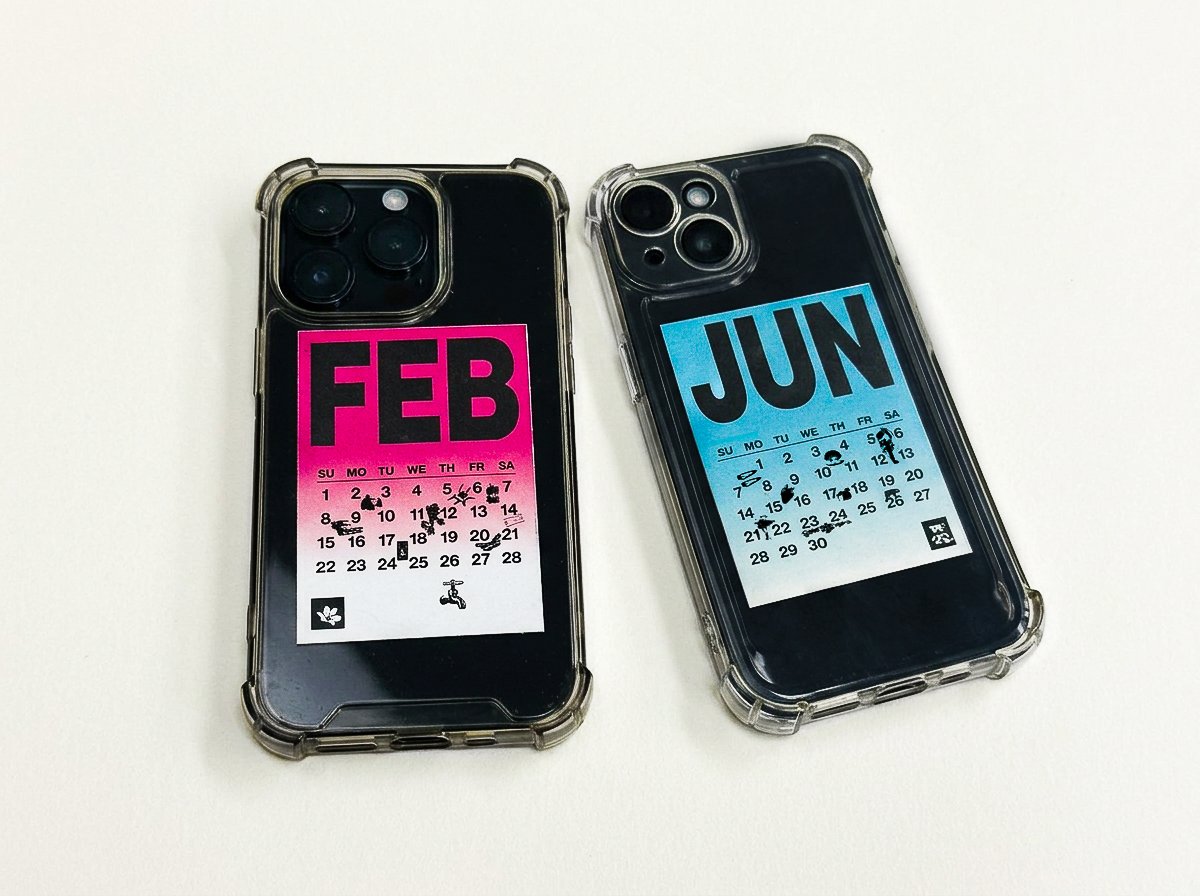 Two phones displaying the FEB and JUN calendar pages