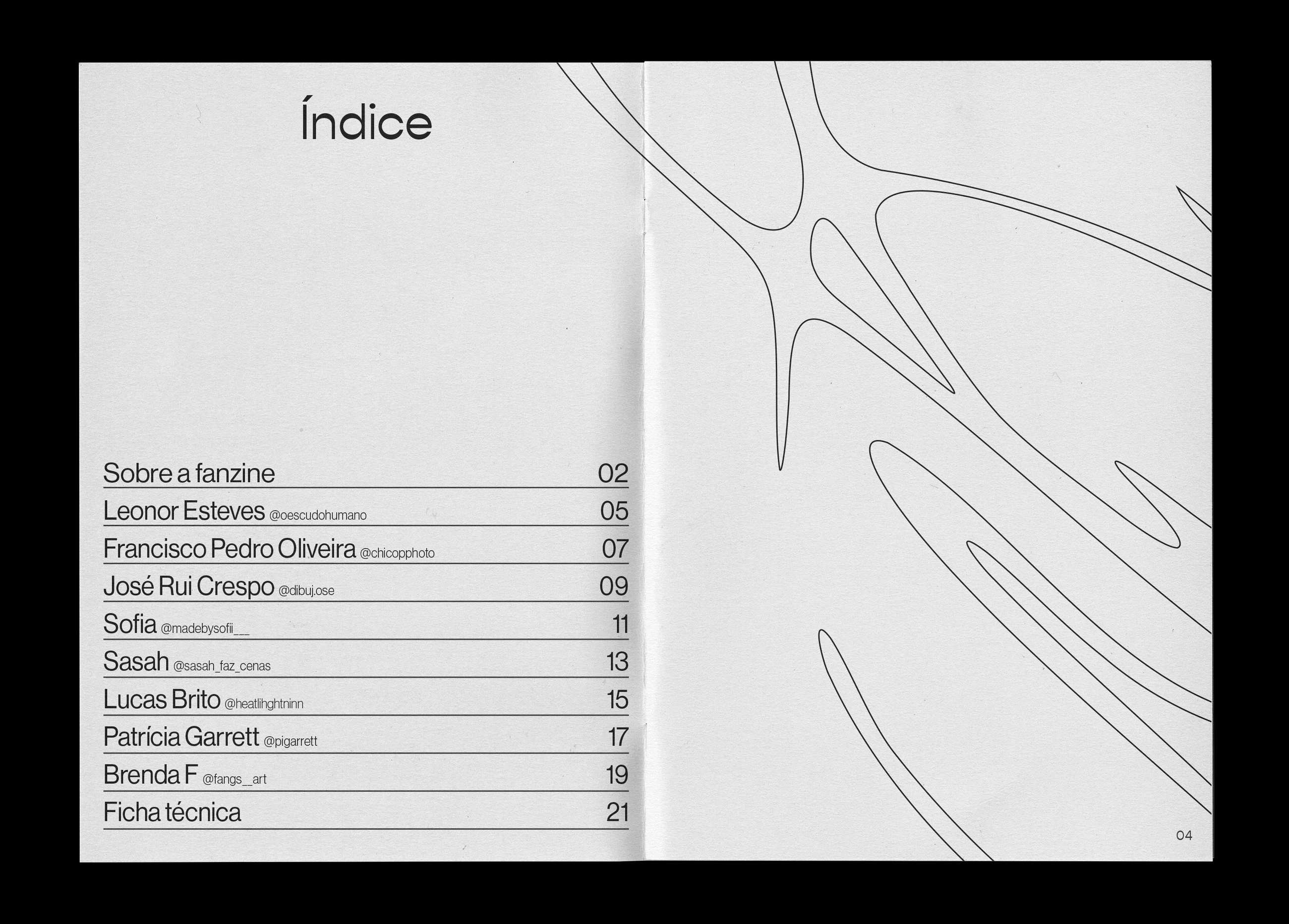 The contents spread listing the eight featured artists