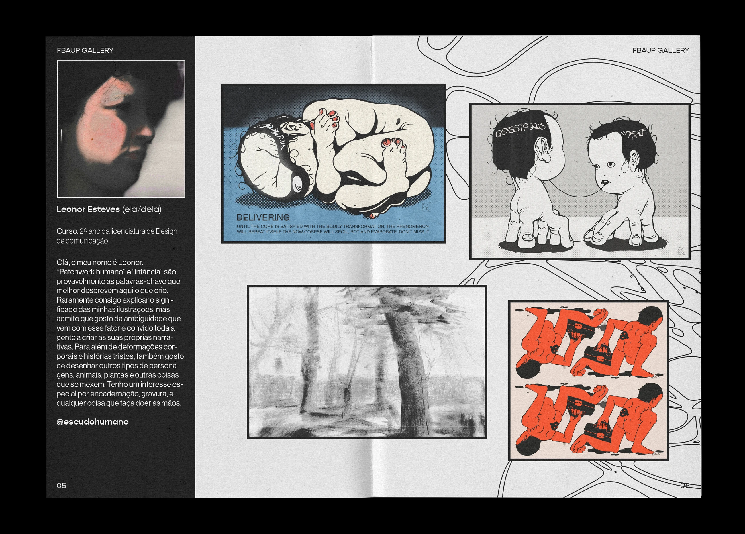 Artist spread — Leonor Esteves, with drawing and painting