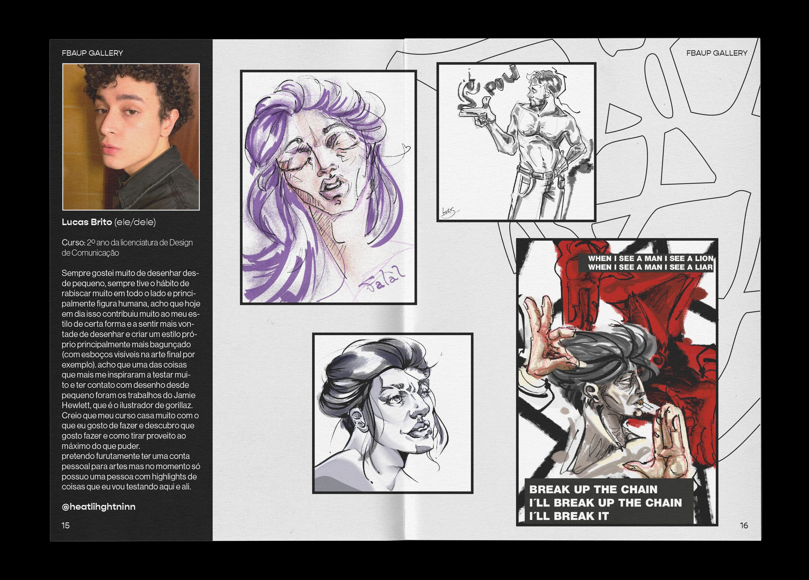 Artist spread — Lucas Brito, with comic-influenced illustration