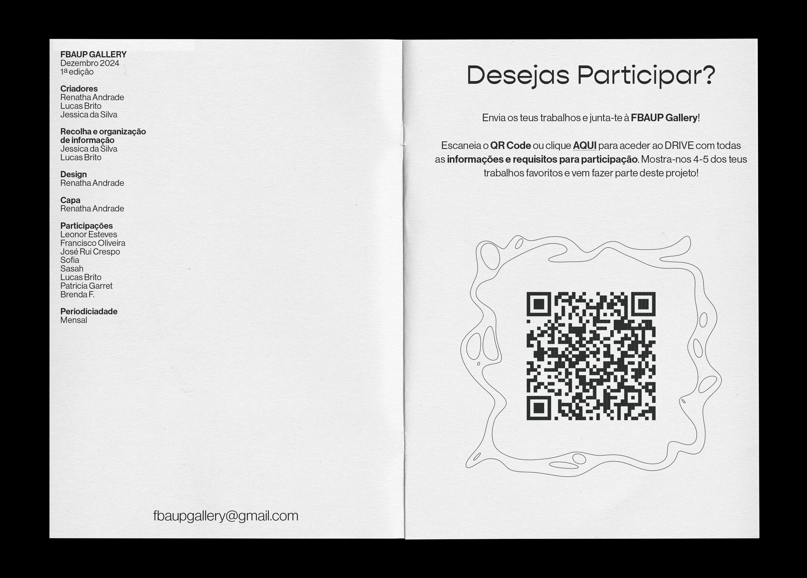 Closing spread with credits and the open-call QR code