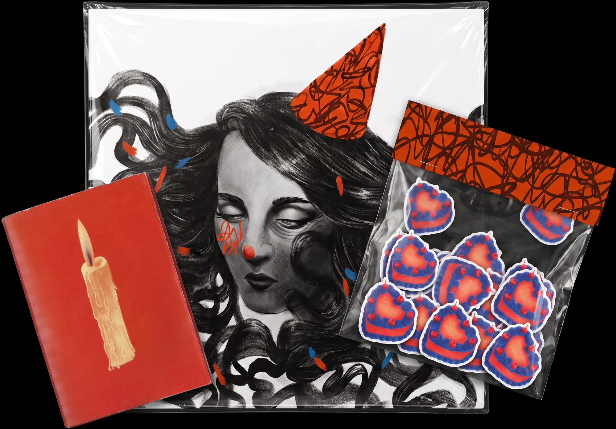 The full package: sleeve, booklet and stickers