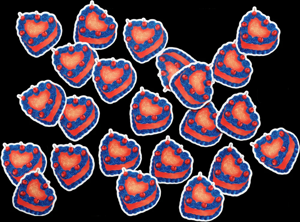 The heart stickers, scattered